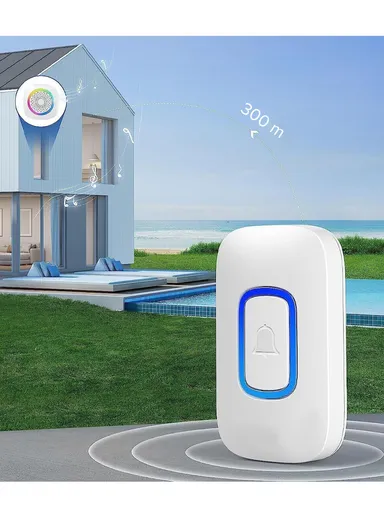 Battery-Operated DC Wireless Doorbell Kit With Color-Changing Led Indicator Light 300 Meters Block-Free Range RL-2R3995 - 1-Transmitter + 2-Receiver