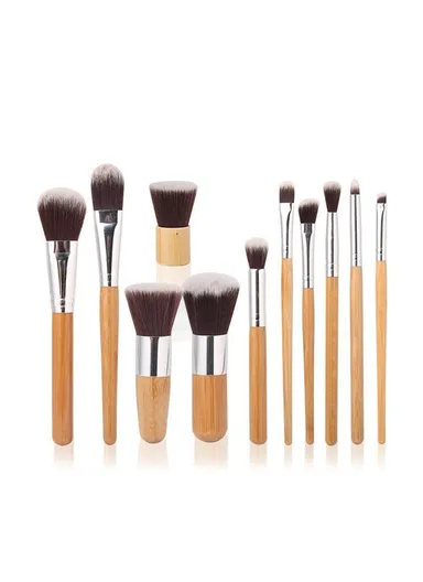 11Pcs Natural Bamboo Handle Makeup Brushes Foundation Blending Cosmetic Tool Set