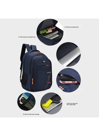 36-55L Lightweight Sport Oxford Cloth Backpack Schoolbag Travel Laptop Dual Shoulders Bag (W30 x D14 x H45)cm- Black