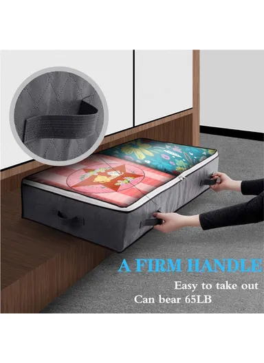 4 Pcs Under Bed Zipper Bag With Handle Transparent Window Foldable Blankets Clothes Storage Bin KZ-001001 (L100 x W50 x H15)cm - Black