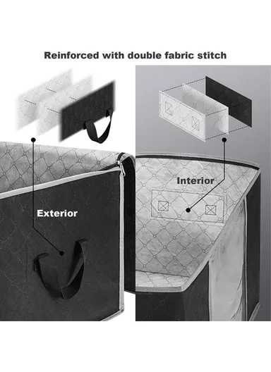 4 Pcs Under Bed Zipper Bag With Handle Transparent Window Foldable Blankets Clothes Storage Bin KZ-001001 (L100 x W50 x H15)cm - Black