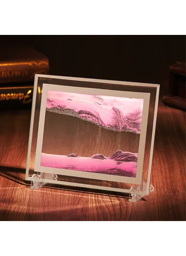 10" Decorative Art Painting 3D Glass Moving Sand Ornament Liquid Hourglass Landscape Painting (L25 x W30)cm -  Black / White / Pink