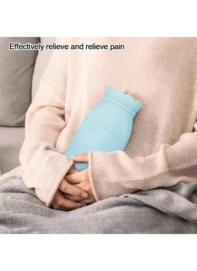 650ML Hot Water Bottle 650ml Warmer Silicone Heat Preservation Hot Water Bag JH-1915 (D9.5 x H24.5)cm -Blue
