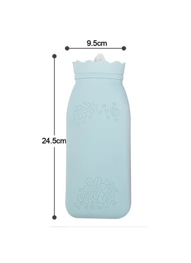 650ML Hot Water Bottle 650ml Warmer Silicone Heat Preservation Hot Water Bag JH-1915 (D9.5 x H24.5)cm -Blue