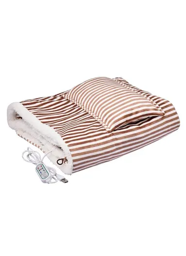 3-Gear USB Electric Heating Blanket Office Home Body Warm Heated Blanket Shawl With Hand Pocket -  Coffee