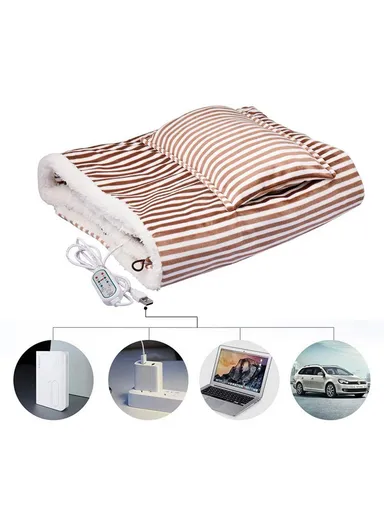 3-Gear USB Electric Heating Blanket Office Home Body Warm Heated Blanket Shawl With Hand Pocket -  Coffee