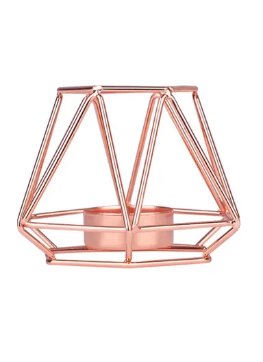 European Style Geometric Metal Tealight Candle Holder Living Room Bathroom Decoration Centerpieces for Wedding Dining (without Candle), Size S - Rose Gold