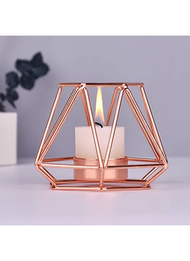 European Style Geometric Metal Tealight Candle Holder Living Room Bathroom Decoration Centerpieces for Wedding Dining (without Candle), Size S - Rose Gold