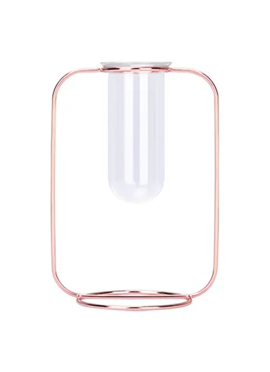 Glass Test Tube Planter Hydroponic Plant Flower Vase with Iron Stand, Size S - Rose Gold