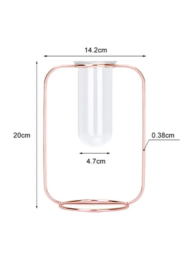Glass Test Tube Planter Hydroponic Plant Flower Vase with Iron Stand, Size S - Rose Gold