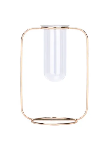 Glass Test Tube Planter Hydroponic Plant Flower Vase with Iron Stand, Size S - Champagne Gold