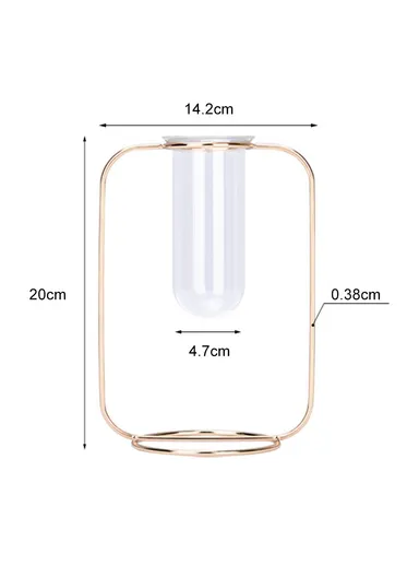 Glass Test Tube Planter Hydroponic Plant Flower Vase with Iron Stand, Size S - Champagne Gold