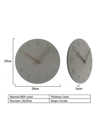 29cm Nordic Style Wall Clock Creative Round Silent Wooden Clock For Living Room Bedroom &amp; Kitchen (A Type) - Light Grey