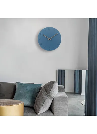 29cm Nordic Style Wall Clock Creative Round Silent Wooden Clock For Living Room Bedroom &amp; Kitchen (A Type) - Blue