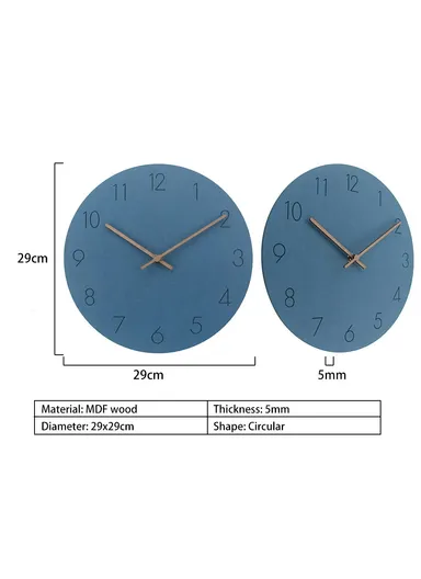 29cm Nordic Style Wall Clock Creative Round Silent Wooden Clock For Living Room Bedroom &amp; Kitchen (A Type) - Blue