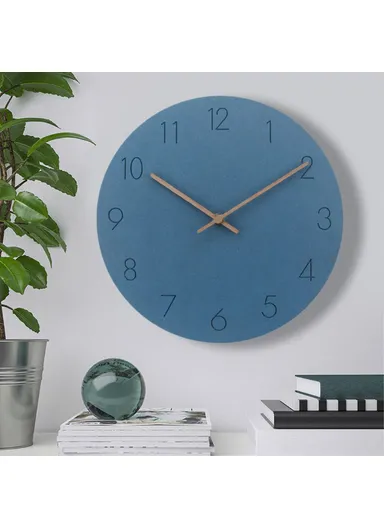 29cm Nordic Style Wall Clock Creative Round Silent Wooden Clock For Living Room Bedroom &amp; Kitchen (A Type) - Blue