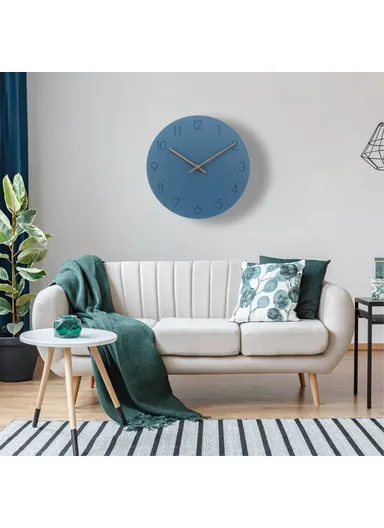 29cm Nordic Style Wall Clock Creative Round Silent Wooden Clock For Living Room Bedroom &amp; Kitchen (A Type) - Blue