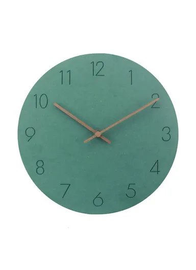 29cm Nordic Style Wall Clock Creative Round Silent Wooden Clock For Living Room Bedroom &amp; Kitchen (A Type) - Green