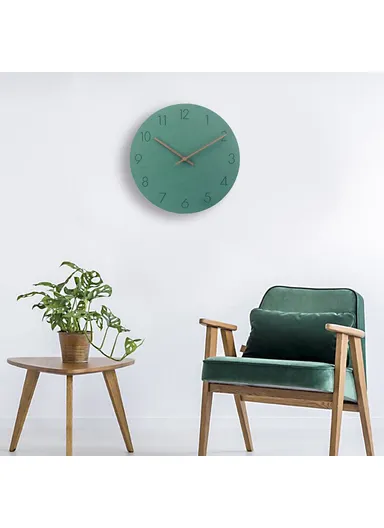 29cm Nordic Style Wall Clock Creative Round Silent Wooden Clock For Living Room Bedroom &amp; Kitchen (A Type) - Green