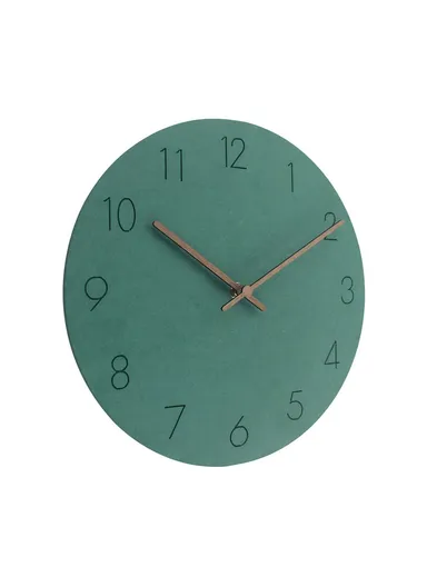 29cm Nordic Style Wall Clock Creative Round Silent Wooden Clock For Living Room Bedroom &amp; Kitchen (A Type) - Green