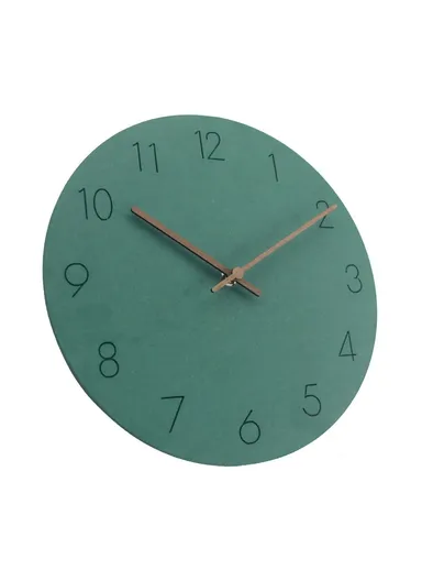 29cm Nordic Style Wall Clock Creative Round Silent Wooden Clock For Living Room Bedroom &amp; Kitchen (A Type) - Green