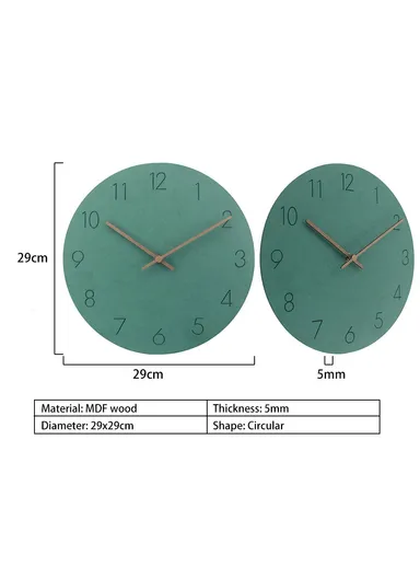 29cm Nordic Style Wall Clock Creative Round Silent Wooden Clock For Living Room Bedroom &amp; Kitchen (A Type) - Green