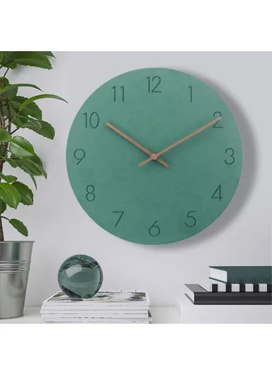 29cm Nordic Style Wall Clock Creative Round Silent Wooden Clock For Living Room Bedroom &amp; Kitchen (A Type) - Green