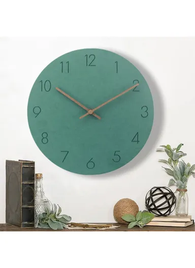 29cm Nordic Style Wall Clock Creative Round Silent Wooden Clock For Living Room Bedroom &amp; Kitchen (A Type) - Green
