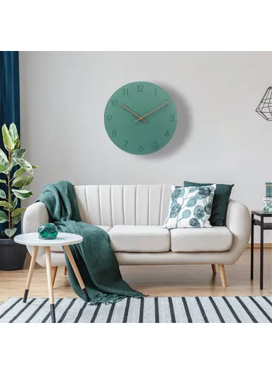 29cm Nordic Style Wall Clock Creative Round Silent Wooden Clock For Living Room Bedroom &amp; Kitchen (A Type) - Green