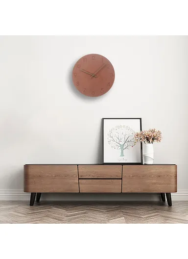 29cm Nordic Style Wall Clock Creative Round Silent Wooden Clock For Living Room Bedroom &amp; Kitchen (A Type) - Brown