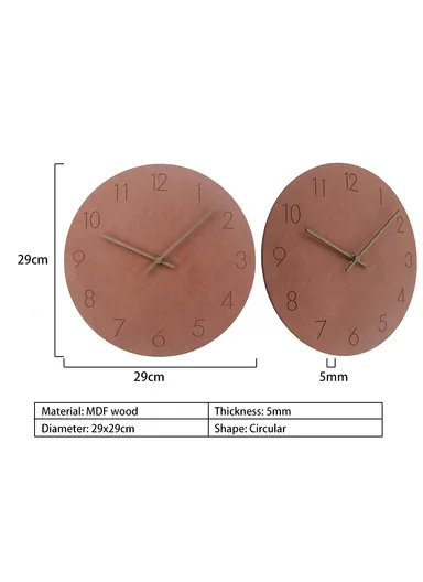 29cm Nordic Style Wall Clock Creative Round Silent Wooden Clock For Living Room Bedroom &amp; Kitchen (A Type) - Brown