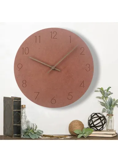 29cm Nordic Style Wall Clock Creative Round Silent Wooden Clock For Living Room Bedroom &amp; Kitchen (A Type) - Brown