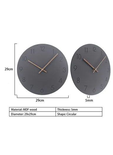 29cm Nordic Style Wall Clock Creative Round Silent Wooden Clock For Living Room Bedroom &amp; Kitchen (A Type) - Black