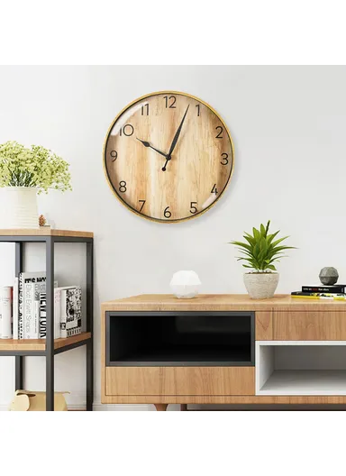 29cm Retro Wall Clock Round Silent Arabic Numeral Home Living Room Bedroom - Light Bamboo Color