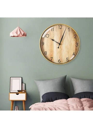 29cm Retro Wall Clock Round Silent Arabic Numeral Home Living Room Bedroom - Light Bamboo Color