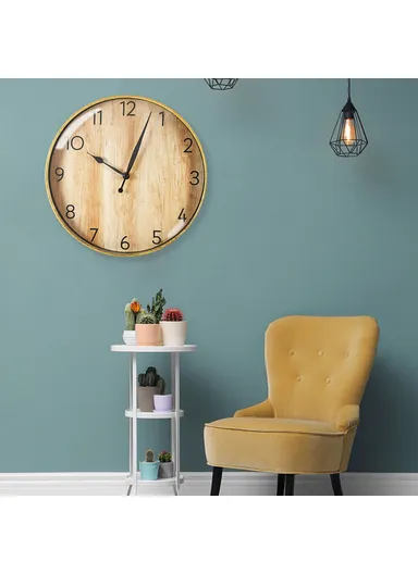 29cm Retro Wall Clock Round Silent Arabic Numeral Home Living Room Bedroom - Light Bamboo Color
