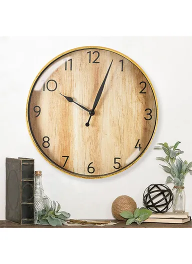 29cm Retro Wall Clock Round Silent Arabic Numeral Home Living Room Bedroom - Light Bamboo Color
