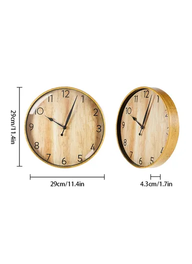 29cm Retro Wall Clock Round Silent Arabic Numeral Home Living Room Bedroom - Light Bamboo Color