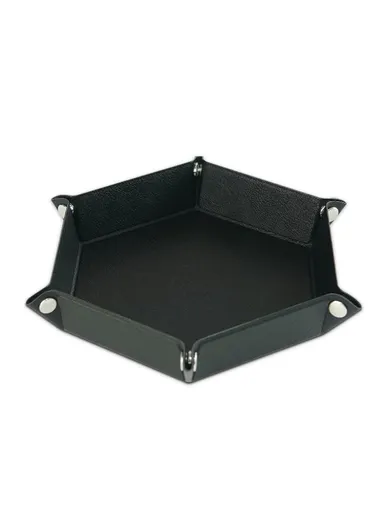 7-inch PU Leather Sundries Organizer Tray Hexagon Home Desktop Storage Tray - Black