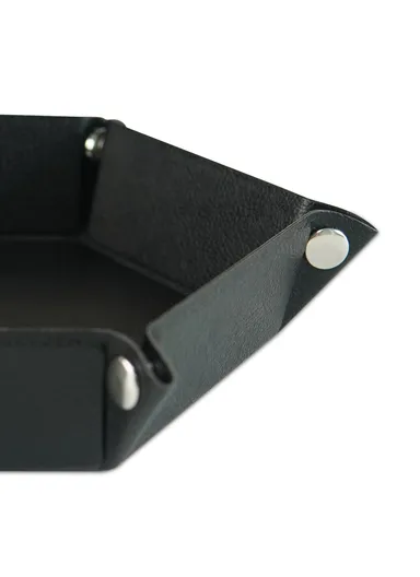 7-inch PU Leather Sundries Organizer Tray Hexagon Home Desktop Storage Tray - Black