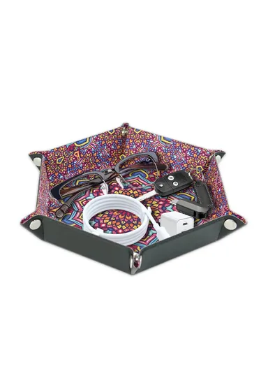 7-inch PU Leather Sundries Organizer Tray Hexagon Home Desktop Storage Tray - Bohemian Purple