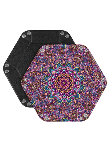 7-inch PU Leather Sundries Organizer Tray Hexagon Home Desktop Storage Tray - Bohemian Purple