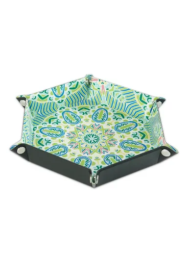 7-inch PU Leather Sundries Organizer Tray Hexagon Home Desktop Storage Tray - Bohemian Green