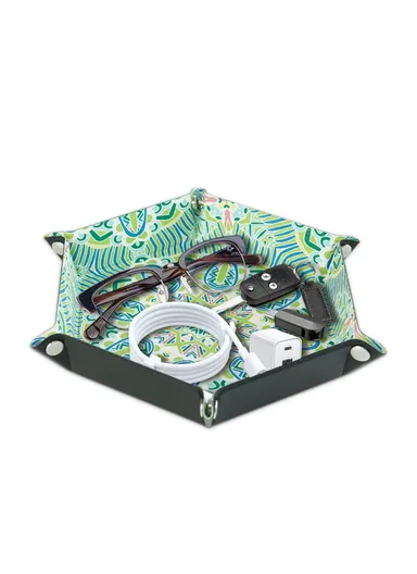 7-inch PU Leather Sundries Organizer Tray Hexagon Home Desktop Storage Tray - Bohemian Green