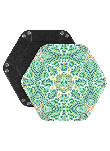 7-inch PU Leather Sundries Organizer Tray Hexagon Home Desktop Storage Tray - Bohemian Green
