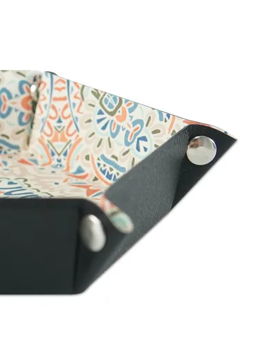 7-inch PU Leather Sundries Organizer Tray Hexagon Home Desktop Storage Tray - Bohemian Orange