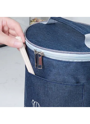 Oxford Cloth Thermal Insulation Lunch Bag Leakproof Tote Bag Food Container (D17 x H24)cm - Black