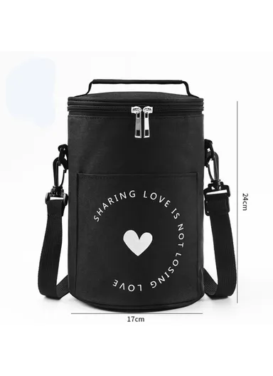 Oxford Cloth Thermal Insulation Lunch Bag Leakproof Tote Bag Food Container (D17 x H24)cm - Black