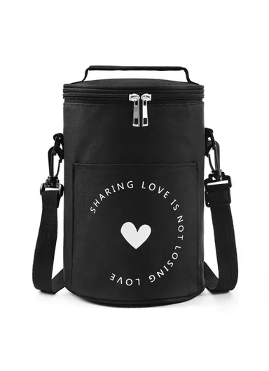 Oxford Cloth Thermal Insulation Lunch Bag Leakproof Tote Bag Food Container (D17 x H24)cm - Black