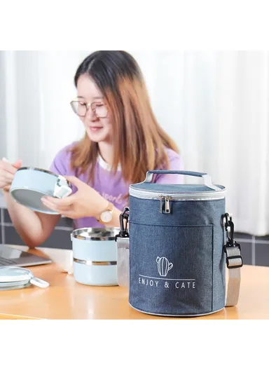 Oxford Cloth Thermal Insulation Lunch Bag Leakproof Tote Bag Food Container (D17 x H24)cm - Light Grey